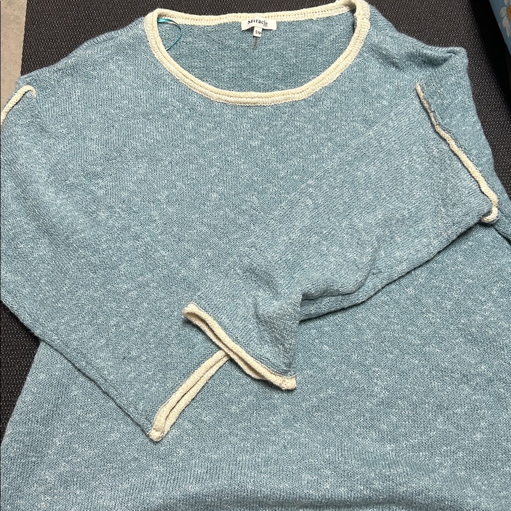 Miracle Blue Knit Top with Cream Trim